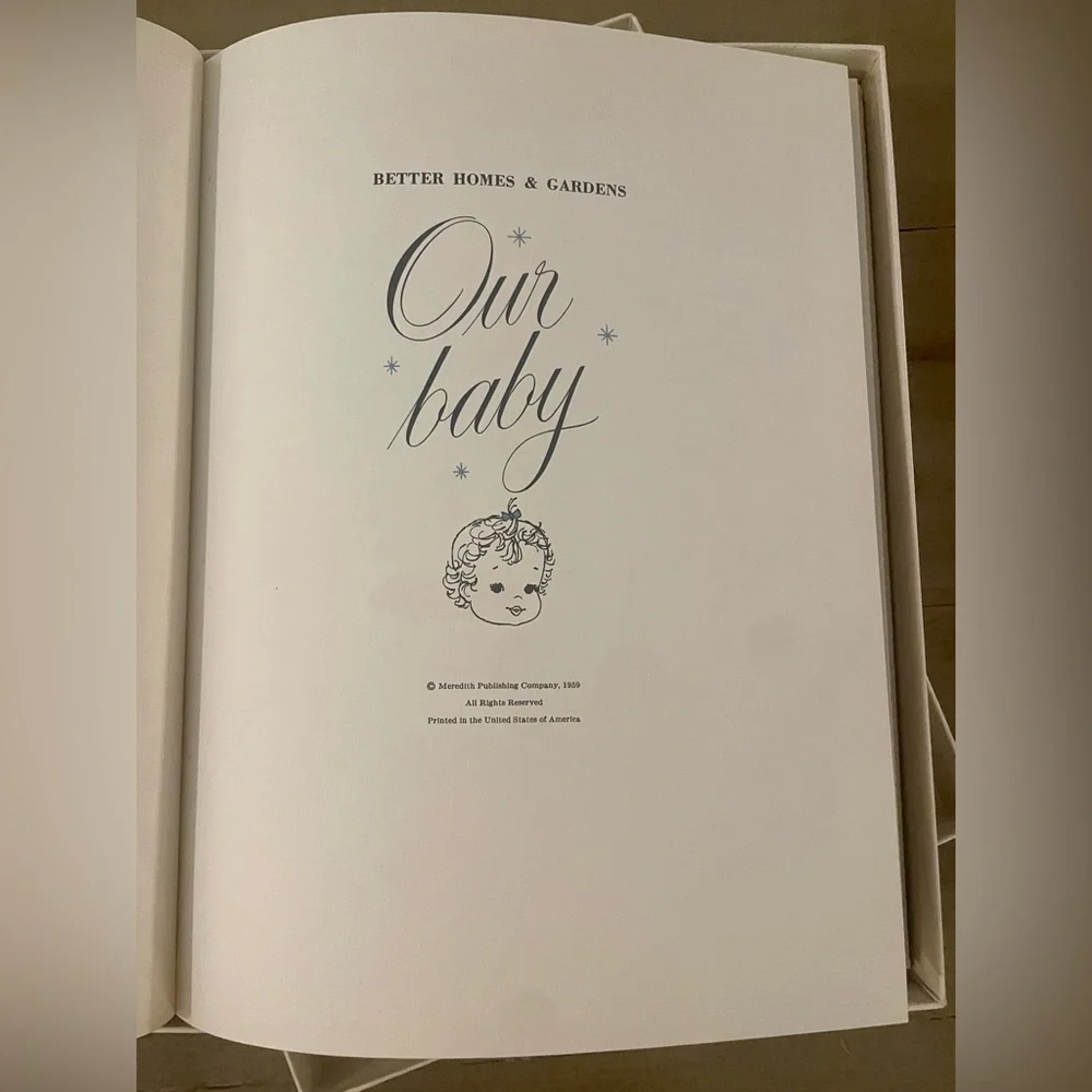 Vintage Our Baby Book 1959 White Satin Magazine Ephemera UNUSED BOX Album Advert